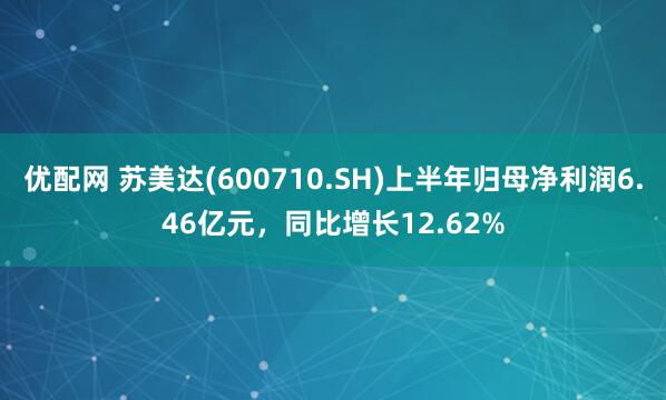 优配网 苏美达(600710.SH)上半年归母净利润6.46亿元，同比增长12.62%